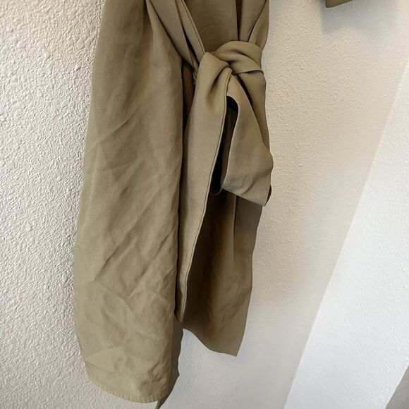 EVERLANE The Japanese GoWeave Long-Sleeve Mini Wrap Dress Size 6 Olive Green - Picture 5 of 16